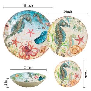 Gourmet Art 16-Piece Sealife Seahorse Melamine Dinnerware Set