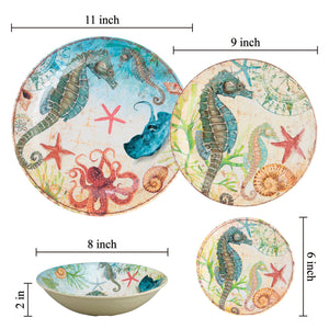 Gourmet Art 4-Piece Sealife Seahorse Melamine 6 Plate