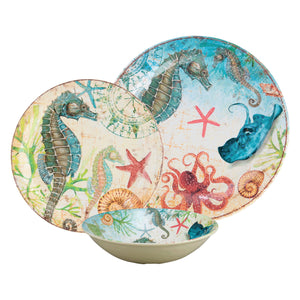 Gourmet Art 12-Piece Seahorse Melamine Dinnerware Set