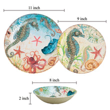 Load image into Gallery viewer, Gourmet Art 12-Piece Seahorse Melamine Dinnerware Set