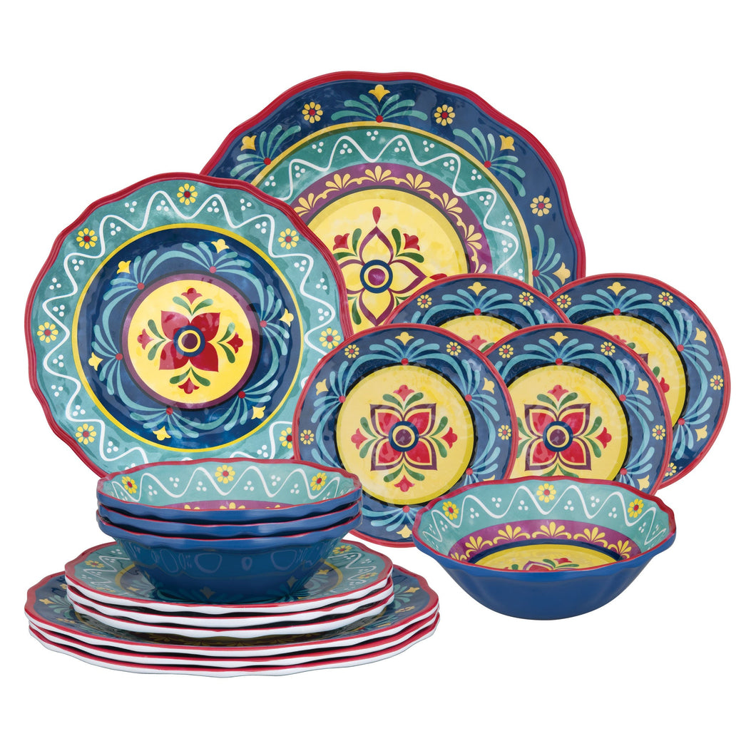 Gourmet Art 16-Piece Fiesta Floral Melamine Dinnerware Set