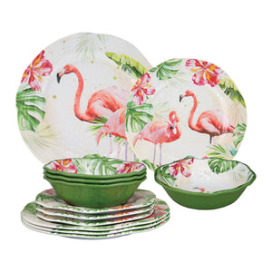 Gourmet Art 12-Piece Flamingo Melamine Dinnerware Set
