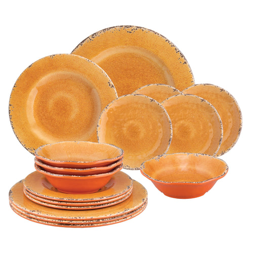 Gourmet Art 16-Piece Crackle Melamine Dinnerware Set, Orange