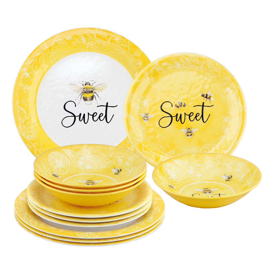 Gourmet Art 12-Piece Sweet Bees Melamine Dinnerware Set