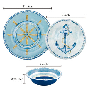 Gourmet Art 12-Piece Sail Away Melamine Dinnerware Set