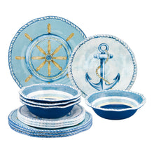 Load image into Gallery viewer, Gourmet Art 12-Piece Sail Away Melamine Dinnerware Set