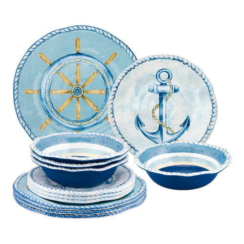Gourmet Art 12-Piece Sail Away Melamine Dinnerware Set