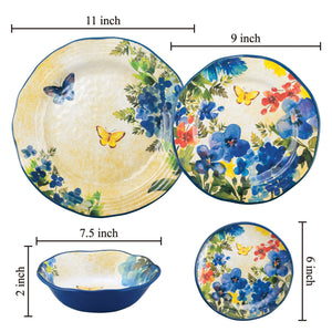 Gourmet Art 16-Piece Butterfly Floral Melamine Dinnerware Set