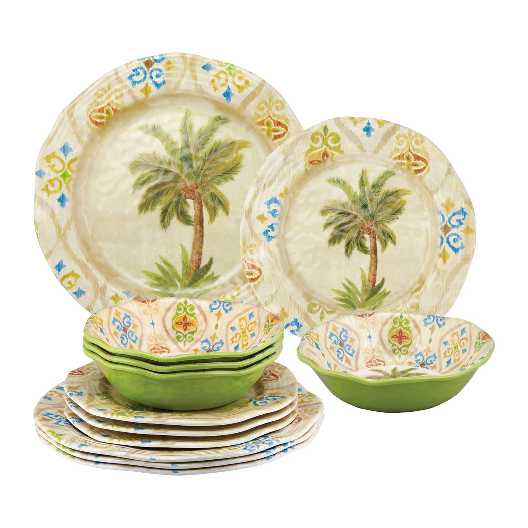 Gourmet Art 12-Piece Ikat Palm Melamine Dinnerware Set