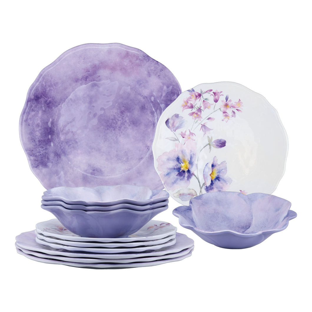 Gourmet Art 12-Piece Lavender Melamine Dinnerware Set