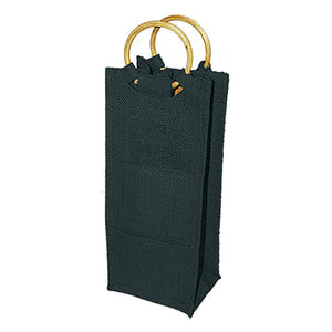 Drinkwear Tall Jute Wine Tote with Round Can Handle, Black