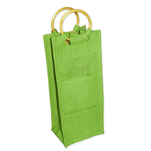 Drinkwear Tall Jute Wine Tote with Round Can Handle, Lime
