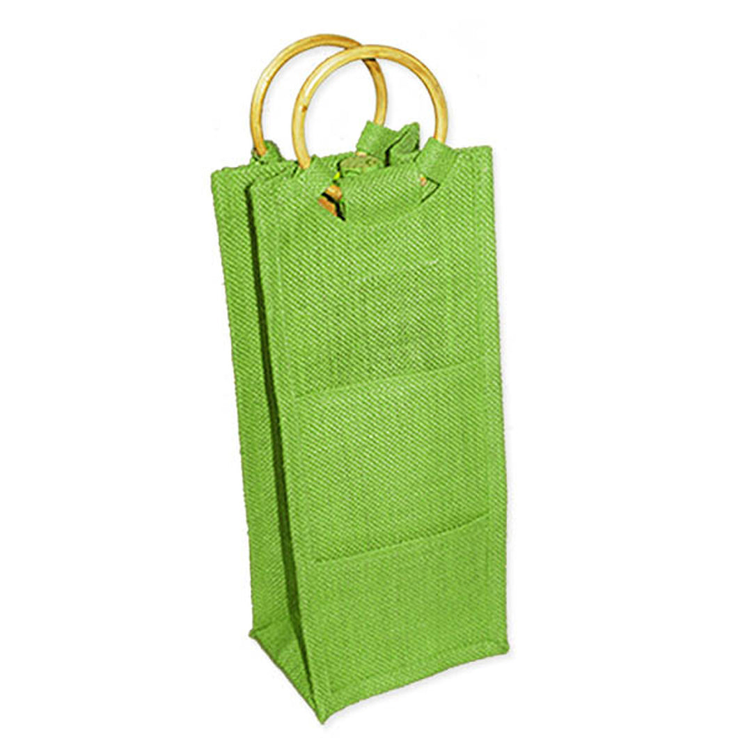 Drinkwear Tall Jute Wine Tote with Round Can Handle, Lime