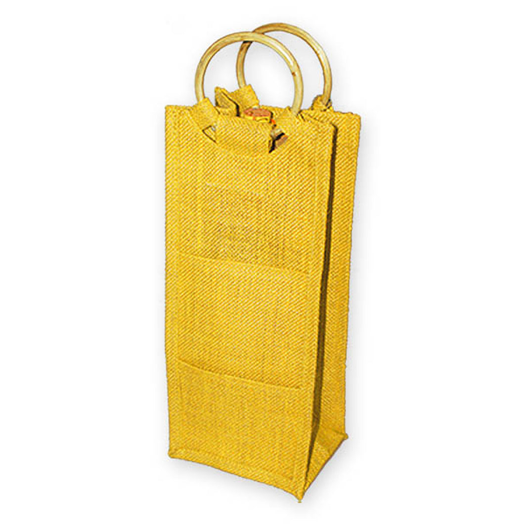 Drinkwear Tall Jute Wine Tote with Round Can Handle, Gold