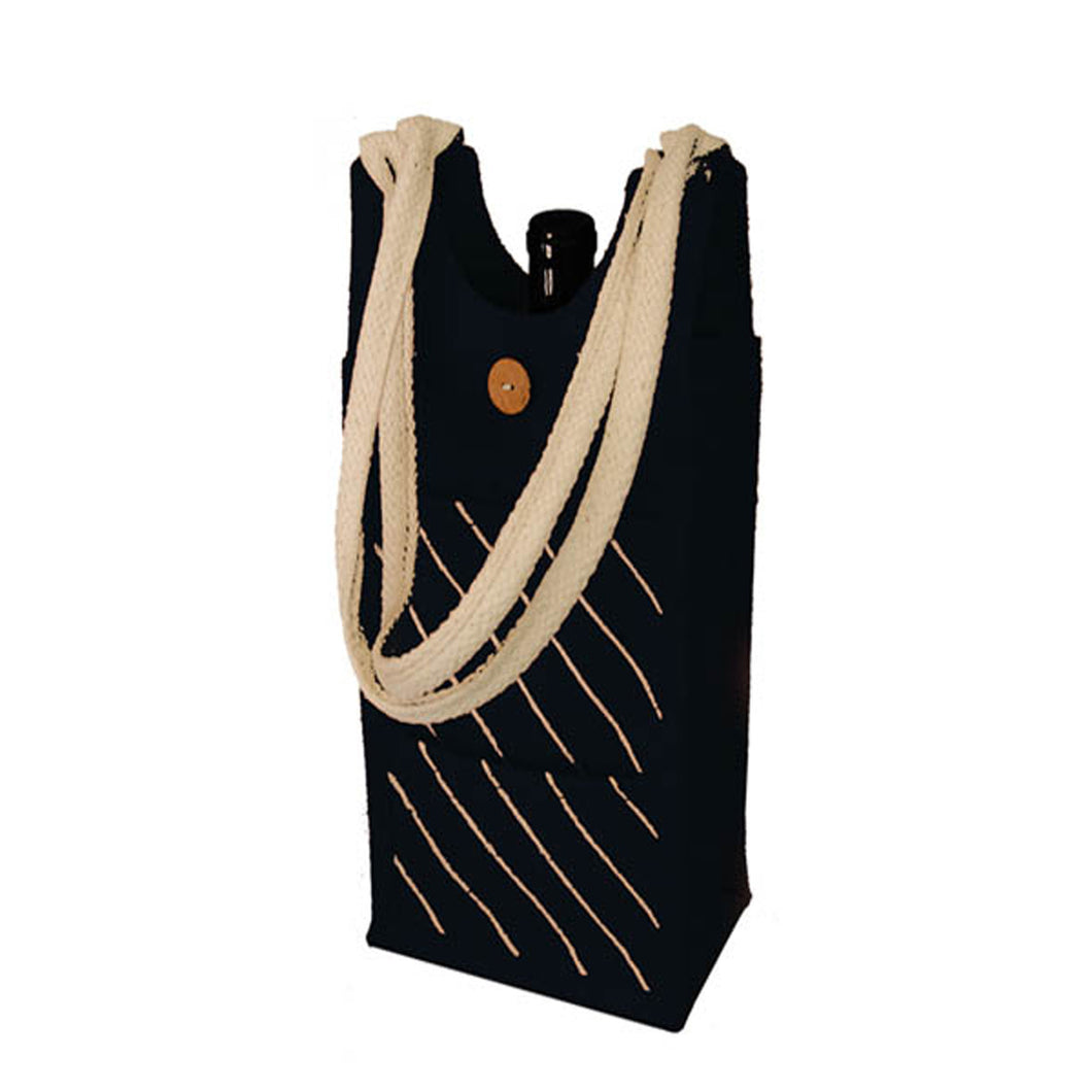 Drinkwear Jute Wine Tote with Rope Handle, Black