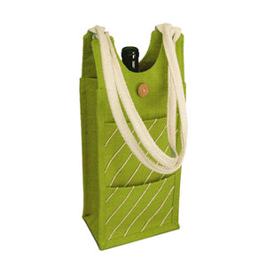 Drinkwear Jute Wine Tote with Rope Handle, Lime