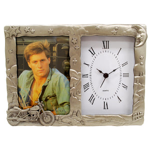Motorcycle Pewter Clock with 3.5" x 5" Frame