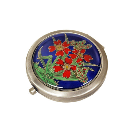 Flower Blue Pewter Mirror, Silver