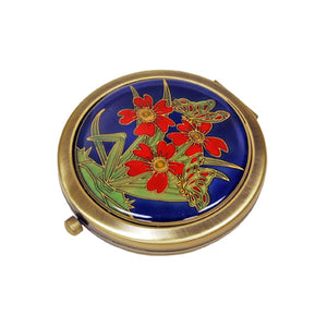 Flower Blue Pewter Mirror, Gold