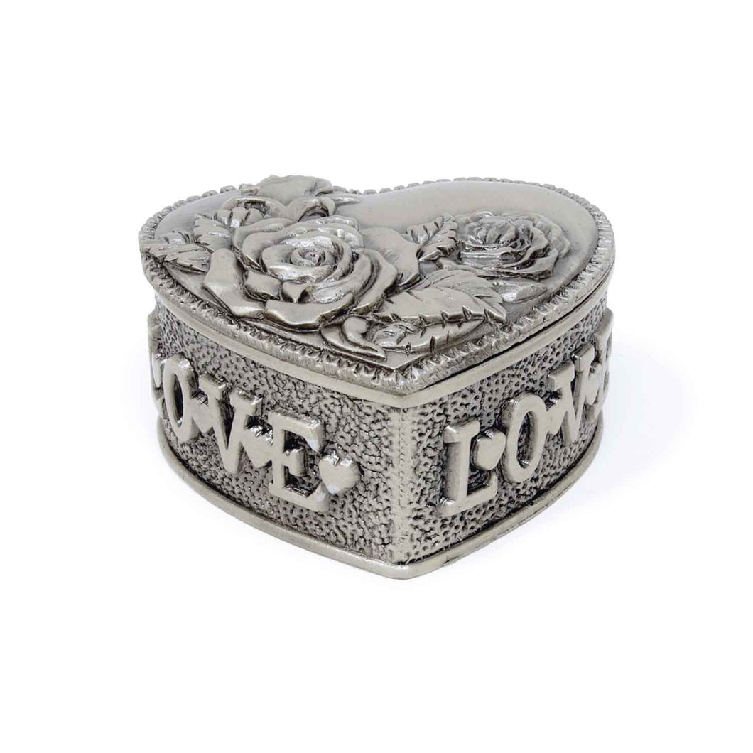 Vintage Rose Embossed Heart Trinket Box