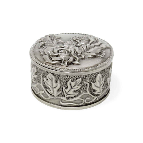 Vintage Rose Embossed Round Trinket Box