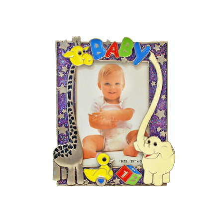 Baby with Animals Picture Frame, Purple, 3.5