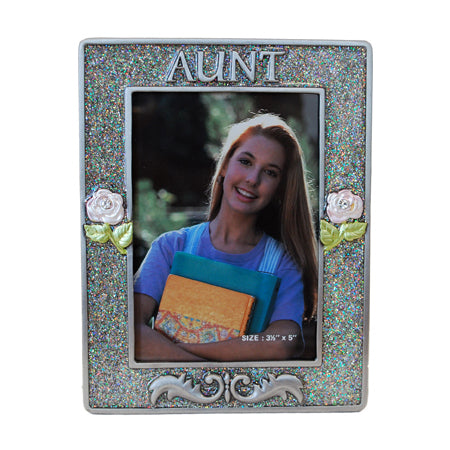 Aunt Picture Frame, Silver/Glitter, 3.5