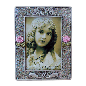 Mom Picture Frame, Silver/Glitter, 3.5" x 5"