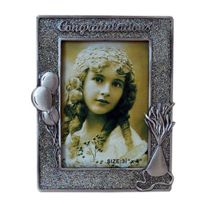 Congratulations Picture Frame, Silver Glitter, 3.5" x 5"