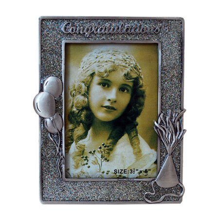 Congratulations Picture Frame, Silver Glitter, 3.5