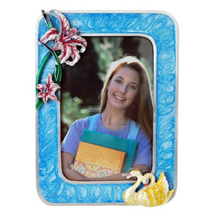 Swan with Flowers Picture Frame, Blue, 3.5" x 5"