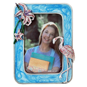 Flamingo/Flower Picture Frame, Blue, 4" x 6"