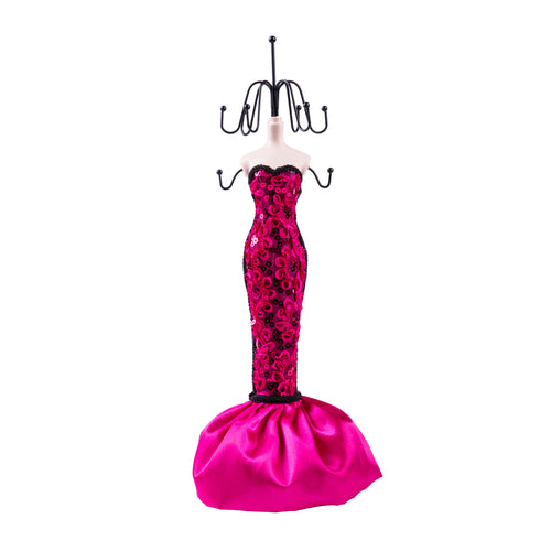 Sequined Sweetheart Dress Doll Jewelry Stand, Plum 15