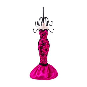 Sequined Sweetheart Dress Doll Jewelry Stand, Plum 11"
