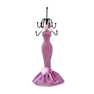 Halter Sparkle Dress Doll Jewelry Stand, Pink 11"