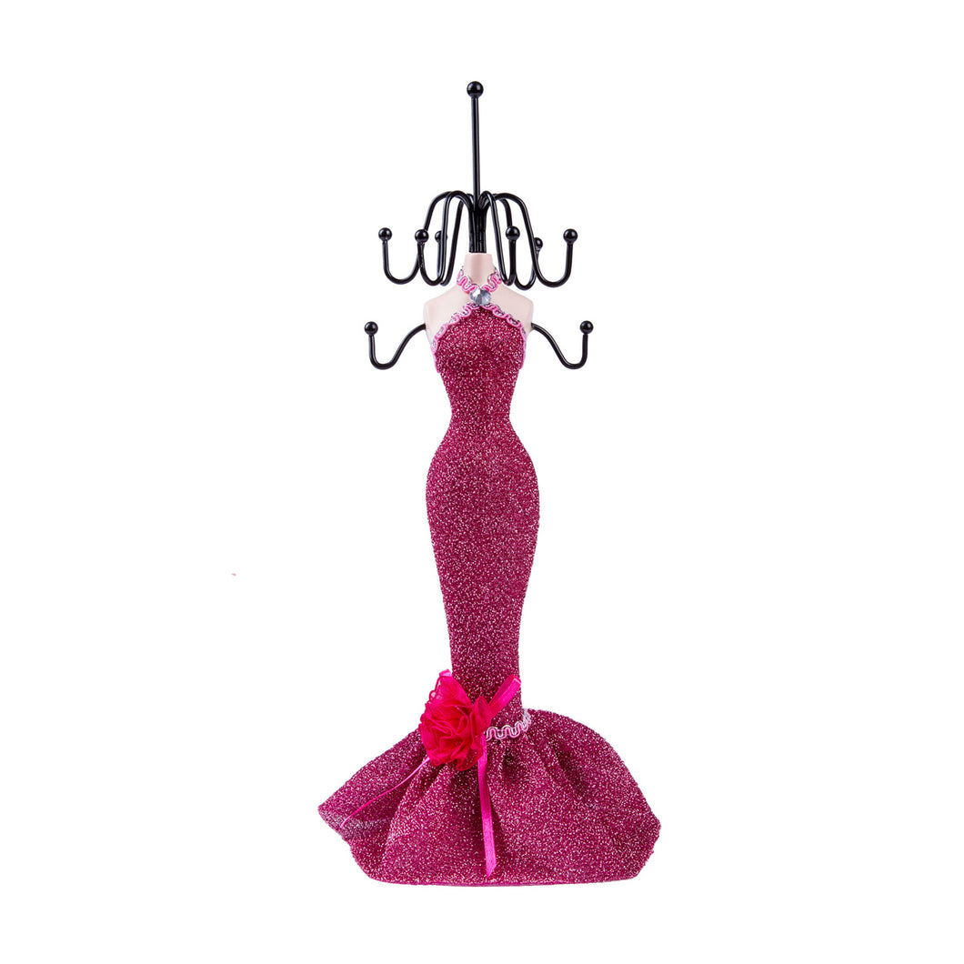 Halter Sparkle Dress Doll Jewelry Stand, Dark Red 11