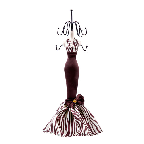 Zebra Print Dress Doll Jewelry Stand, Brown 15