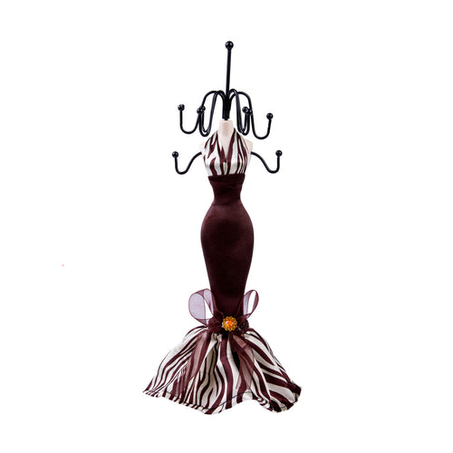 Zebra Print Dress Doll Jewelry Stand, Brown 11