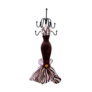 Zebra Print Dress Doll Jewelry Stand, Brown 11"