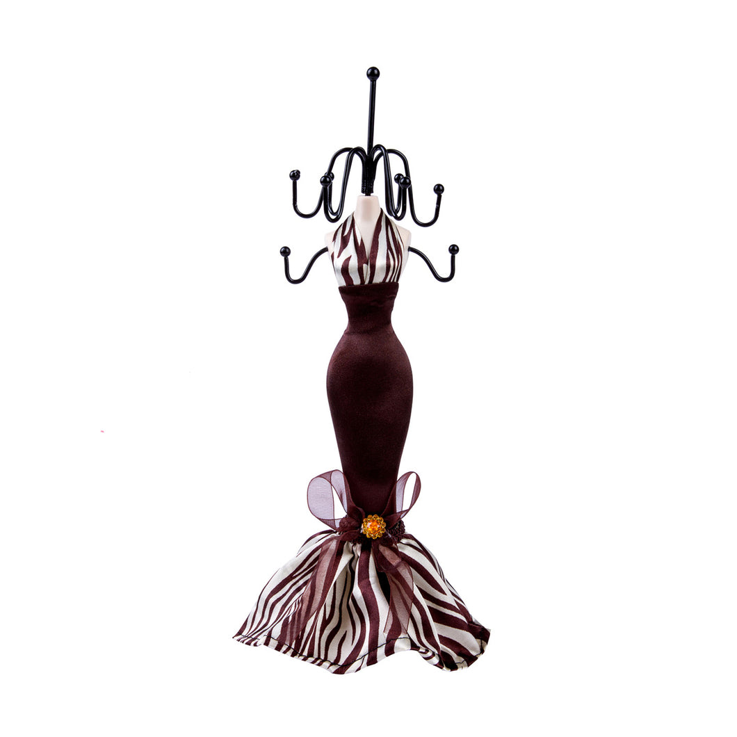 Zebra Print Dress Doll Jewelry Stand, Brown 11