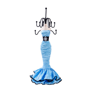 Elegant Black Belt Layered Dress Doll Jewelry Stand, Sky Blue 11"