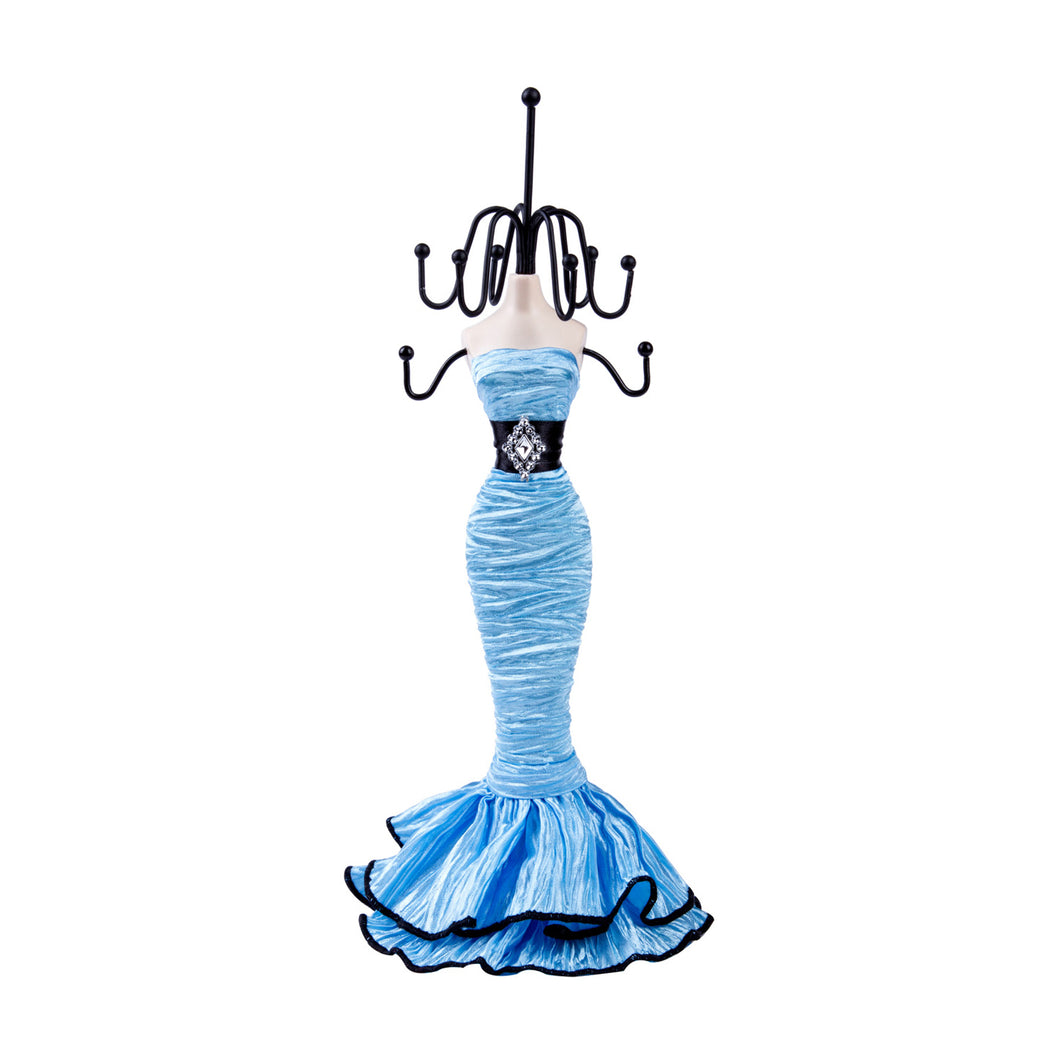Elegant Black Belt Layered Dress Doll Jewelry Stand, Sky Blue 11