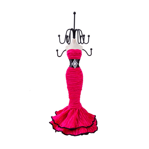 Elegant Black Belt Layered Dress Doll Jewelry Stand, Hot Pink 11