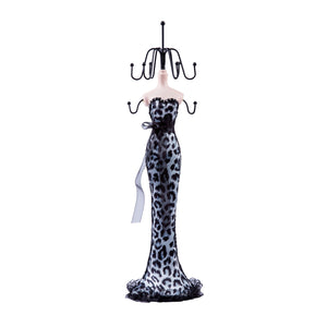 Cheetah Print Dress Doll Jewelry Stand, White 15"