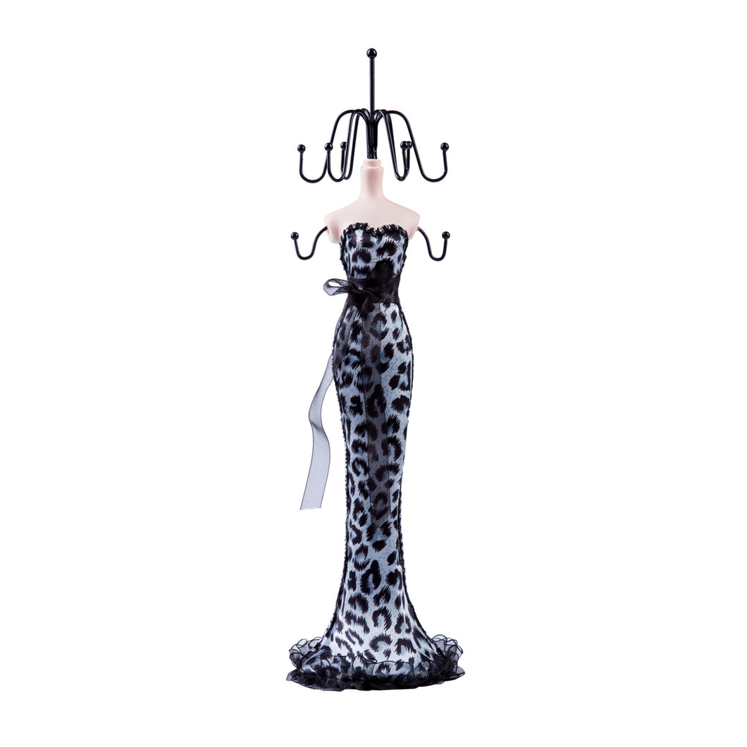 Cheetah Print Dress Doll Jewelry Stand, White 15
