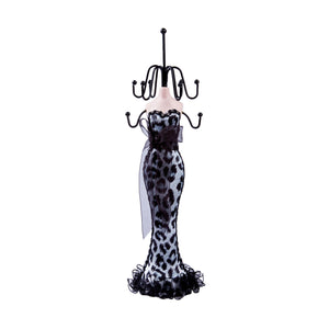 Cheetah Print Dress Doll Jewelry Stand, White 11"