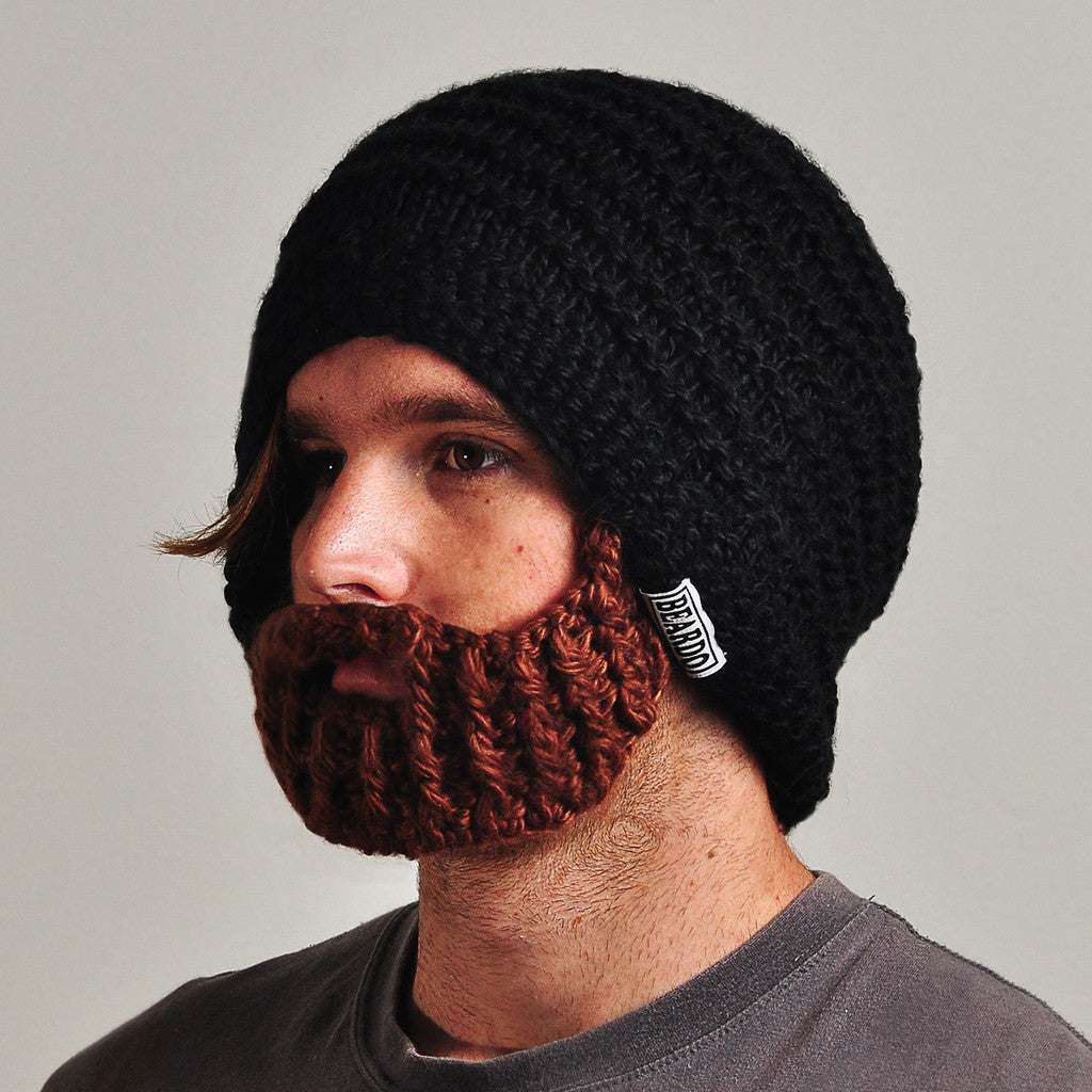 Beardo The Original Beard Hat, Black Hat with Brown Beard