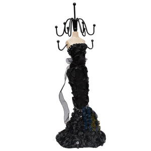Gauze Sequin Dress Doll Jewelry Stand, Black 10"