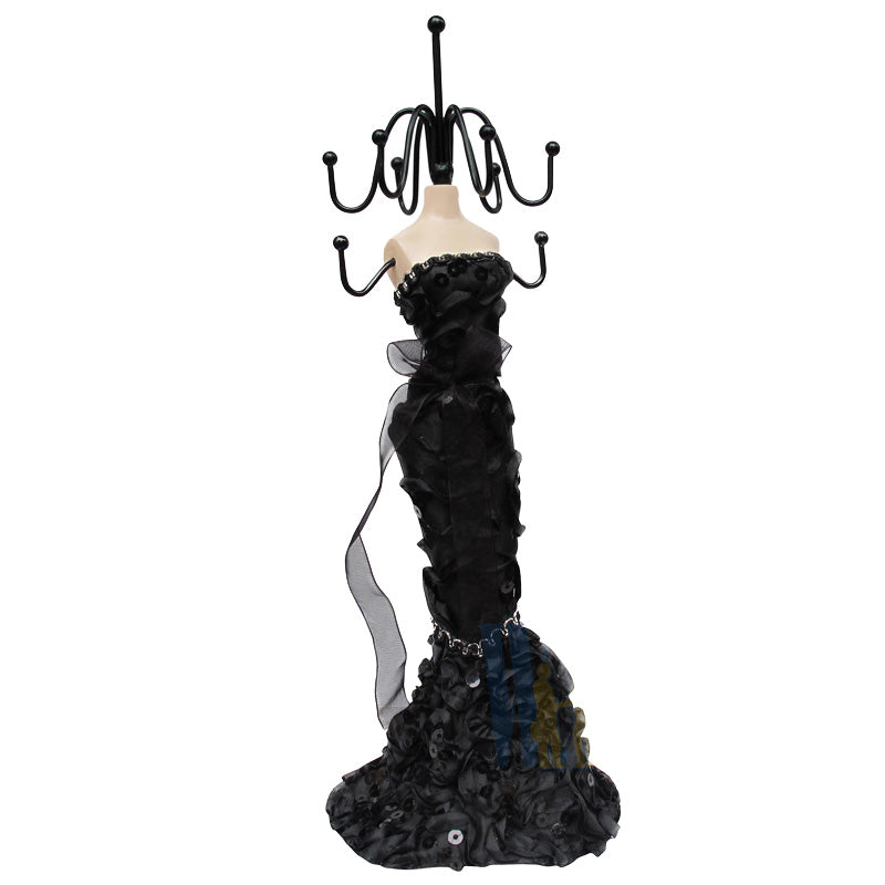 Gauze Sequin Dress Doll Jewelry Stand, Black 10