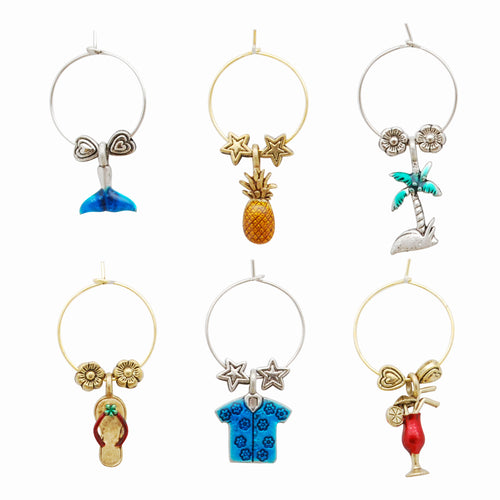 Wine Things 6-Piece Aloha Wine Charms, Painted
